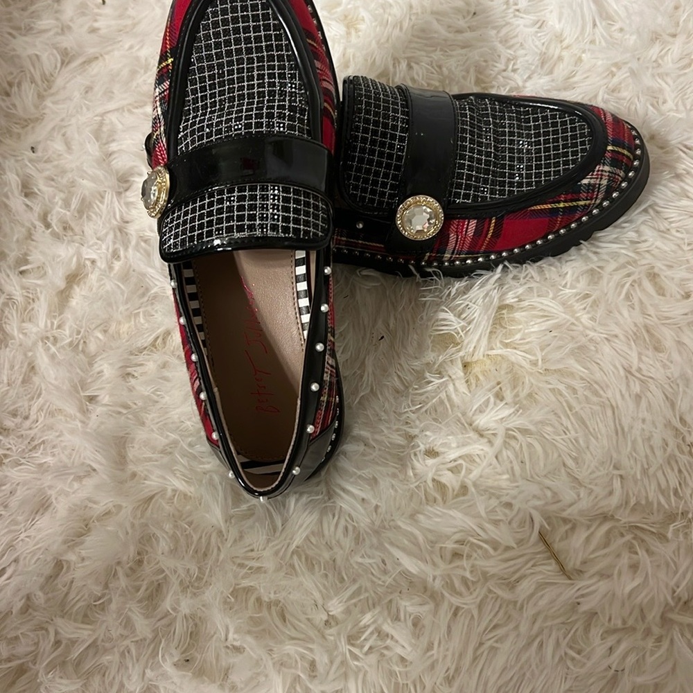Betsey Johnson Red and Black Plaid Loafers